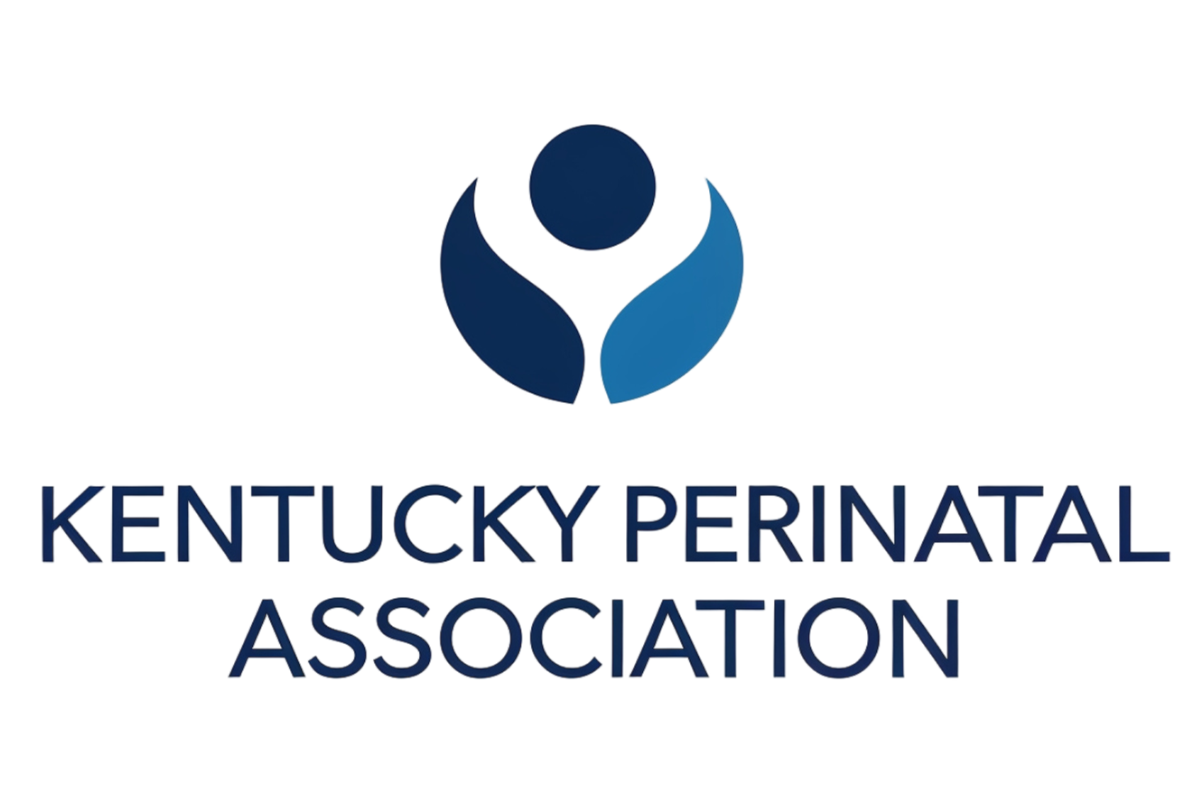 Logo of Kentucky Perinatal Association: Blue and dark blue abstract human figure cradling a circle. Text below.