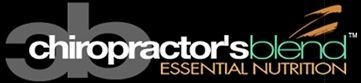 Chiropractor's Blend Essential Nutrition logo in white and green on a black background with orange accent swooshes