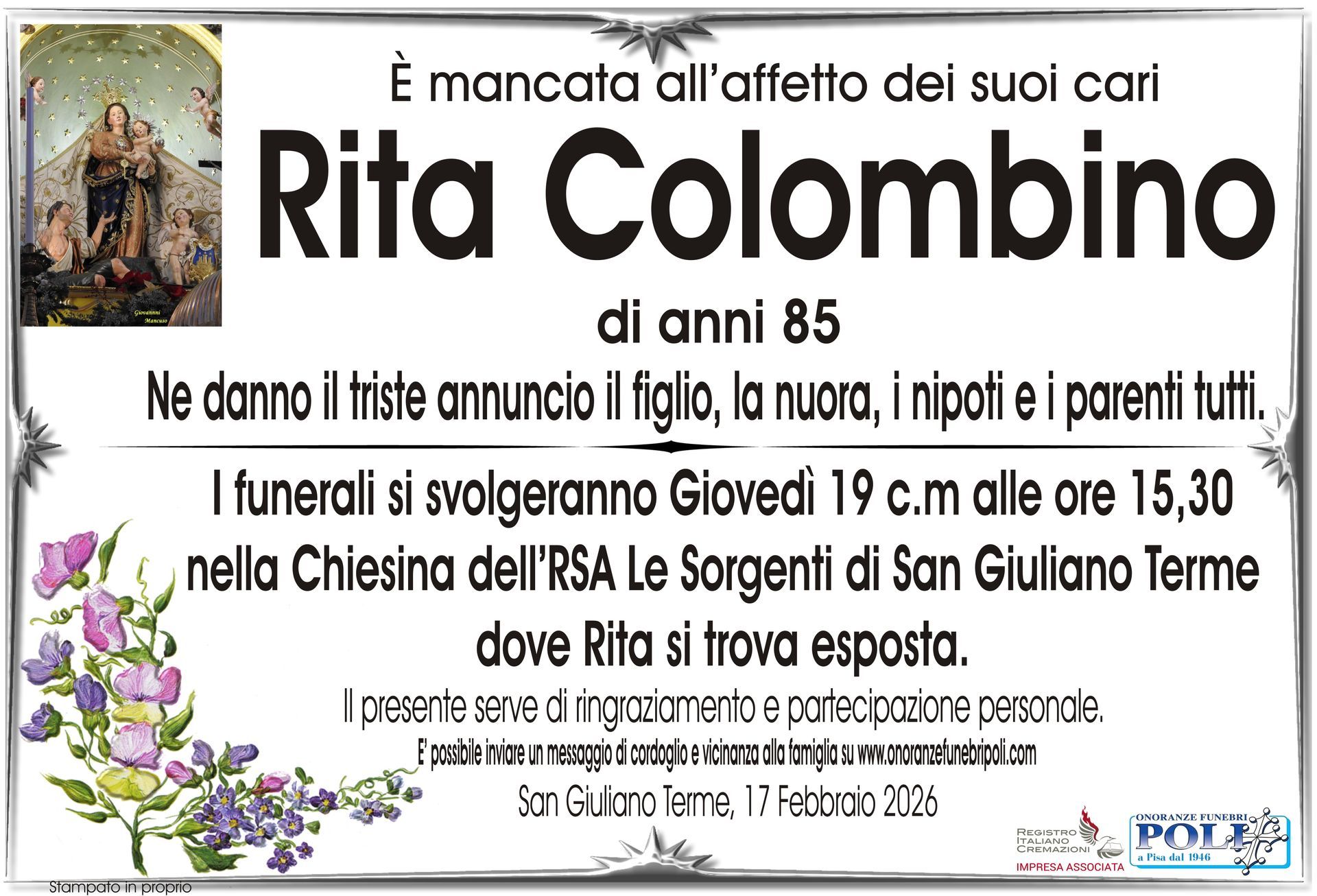 necrologio RITA COLOMBINO