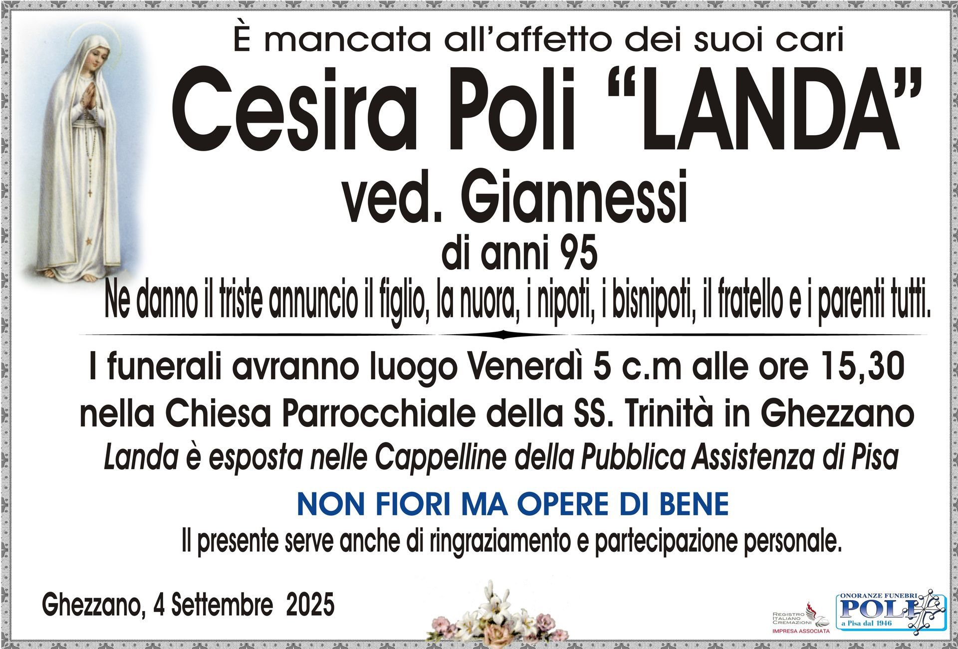 necrologio CESIRA POLI         
