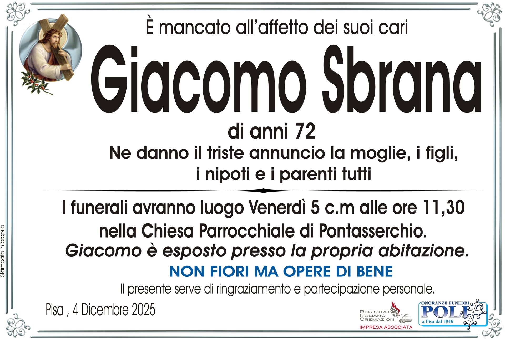 necrologio GIACOMO SBRANA 