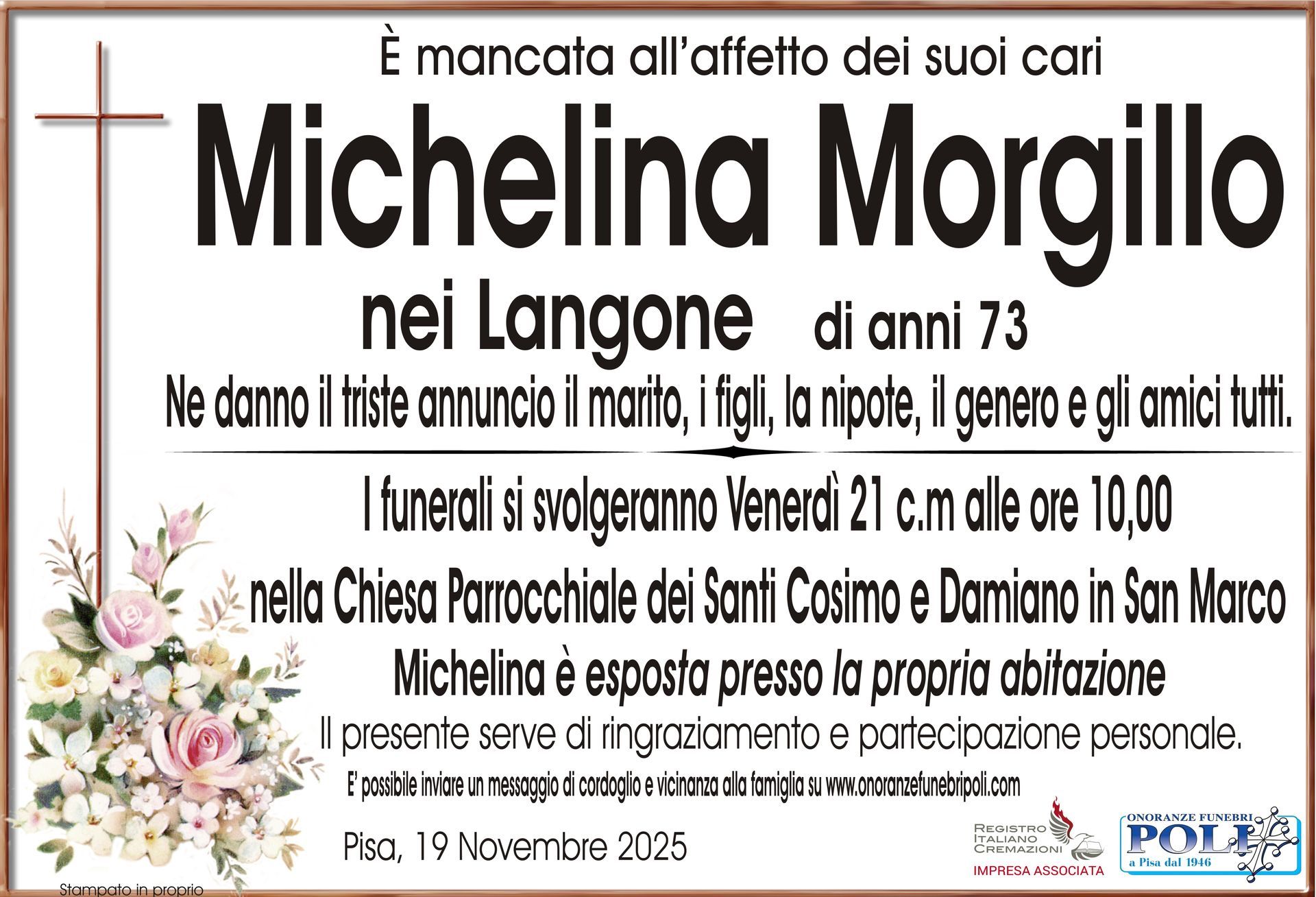necrologio MICHELINA MORGILLO