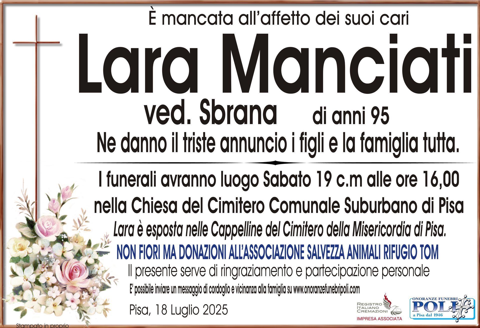 necrologio LARA MANCIATI 