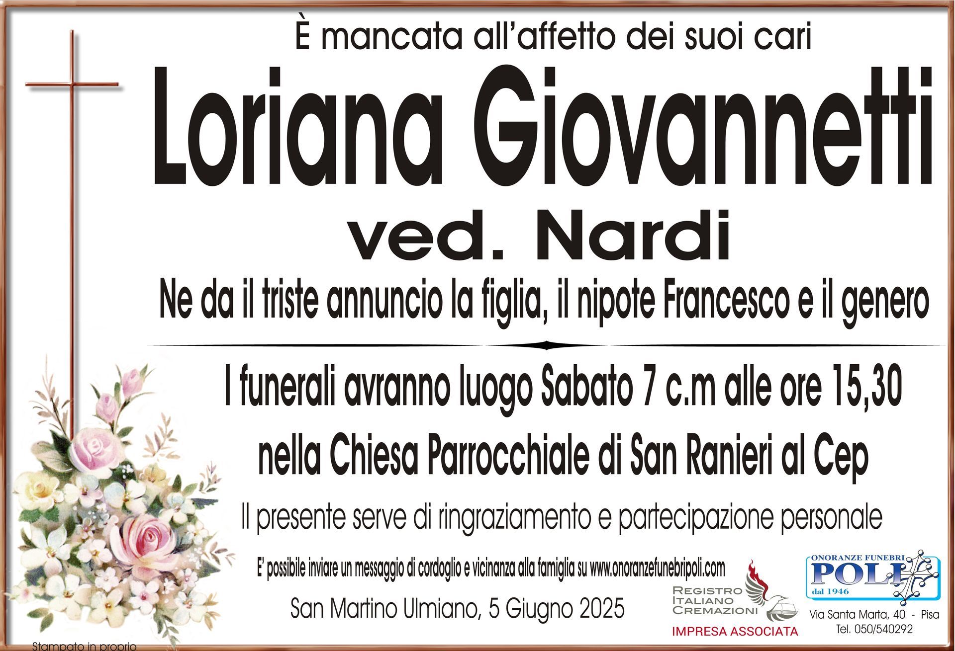 necrologio LORIANA GIOVANNETTI