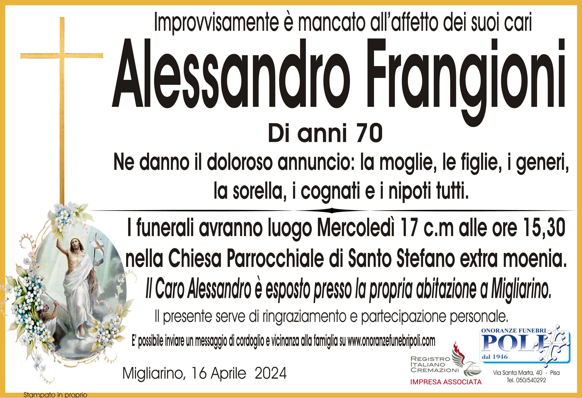 necrologio ALESSANDRO FRANGIONI
