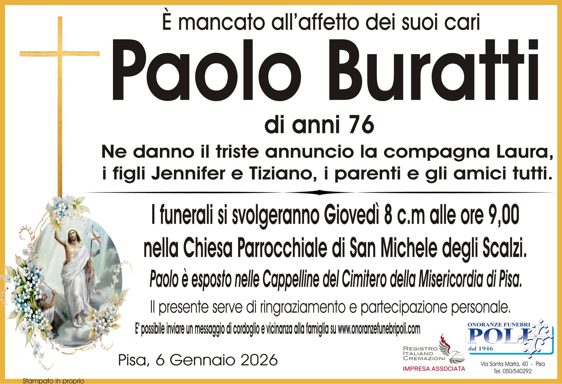 necrologio PAOLO BURATTI