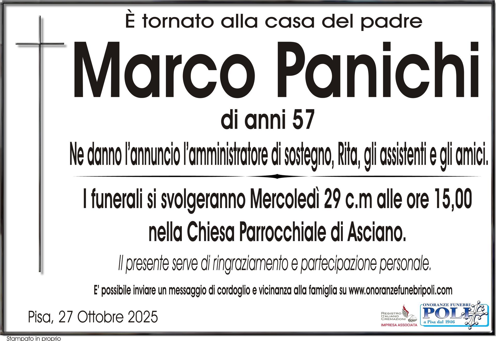 necrologio MARCO PANICHI 