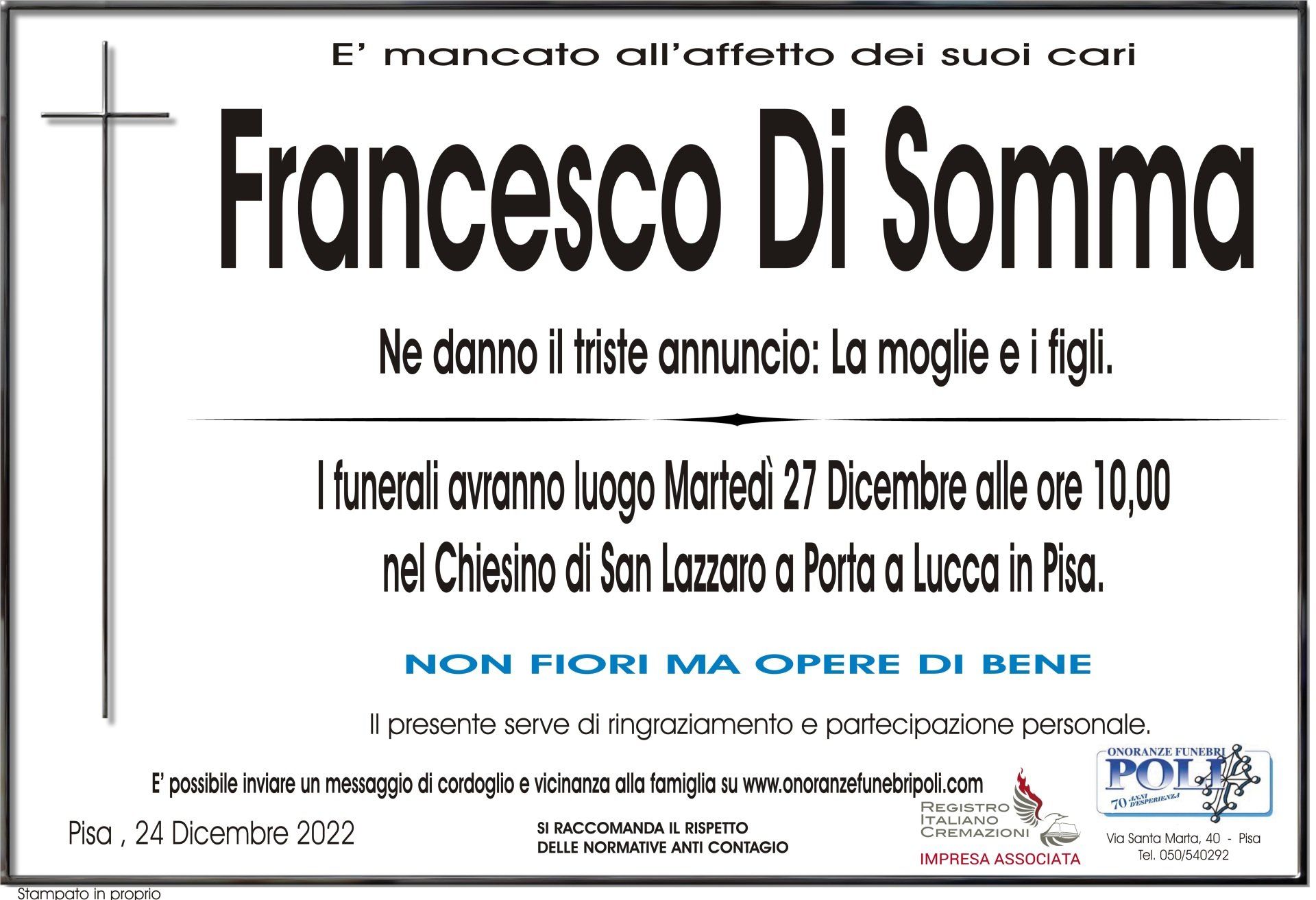 necrologio Francesco Di Somma