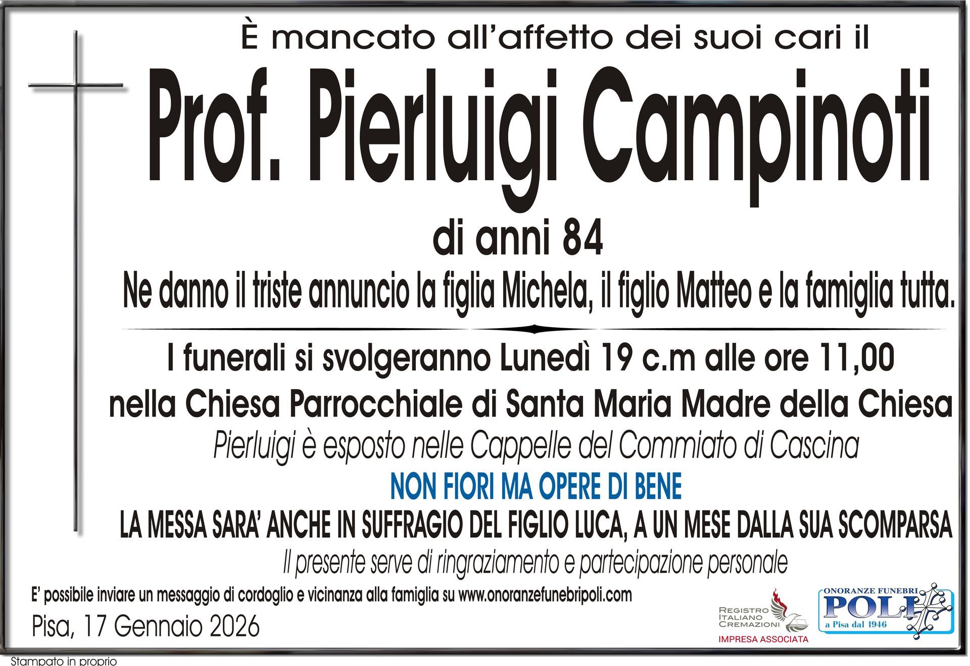 necrologio PROF. PIERLUIGI CAMPINOTI 