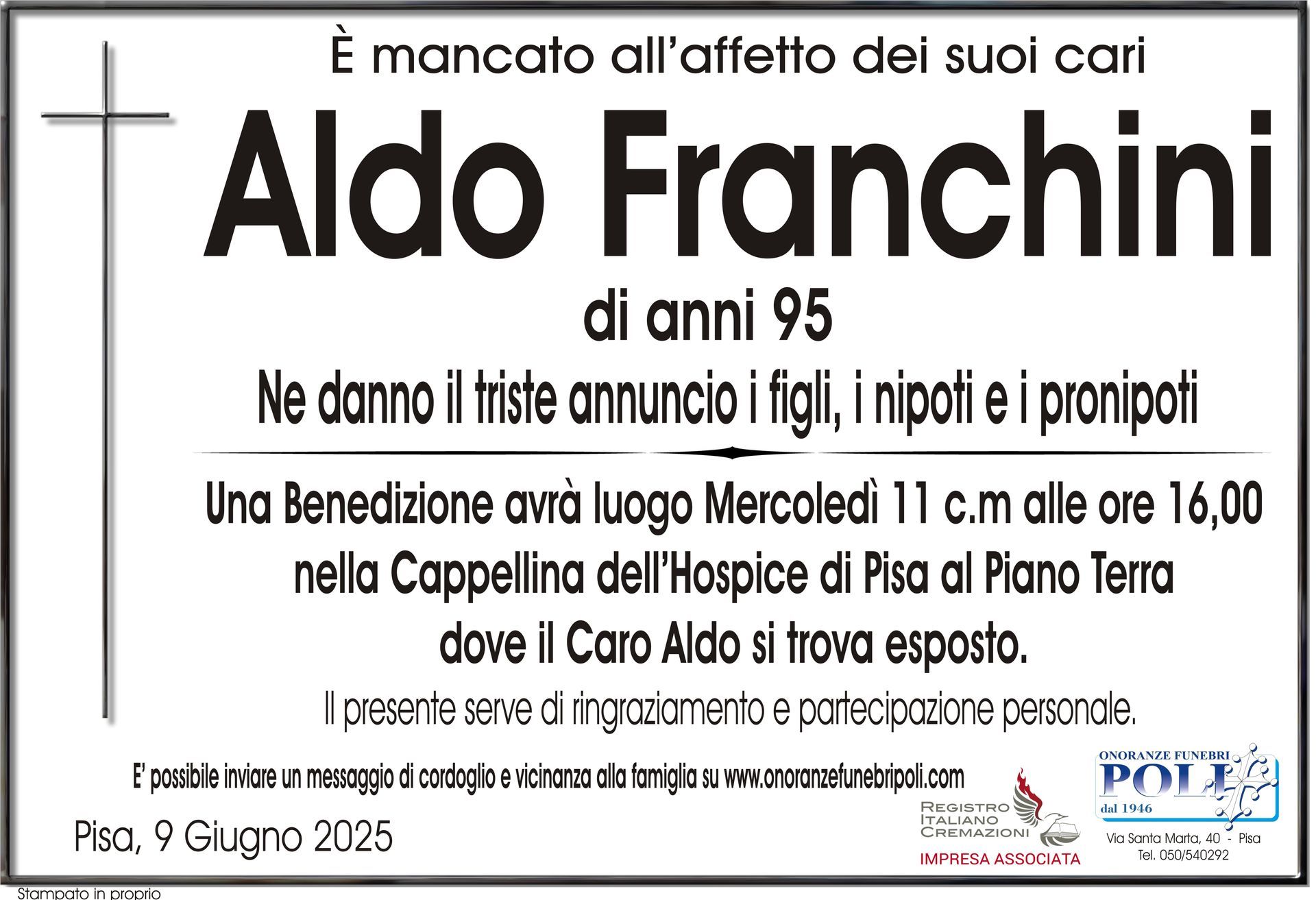 necrologio ALDO FRANCHINI