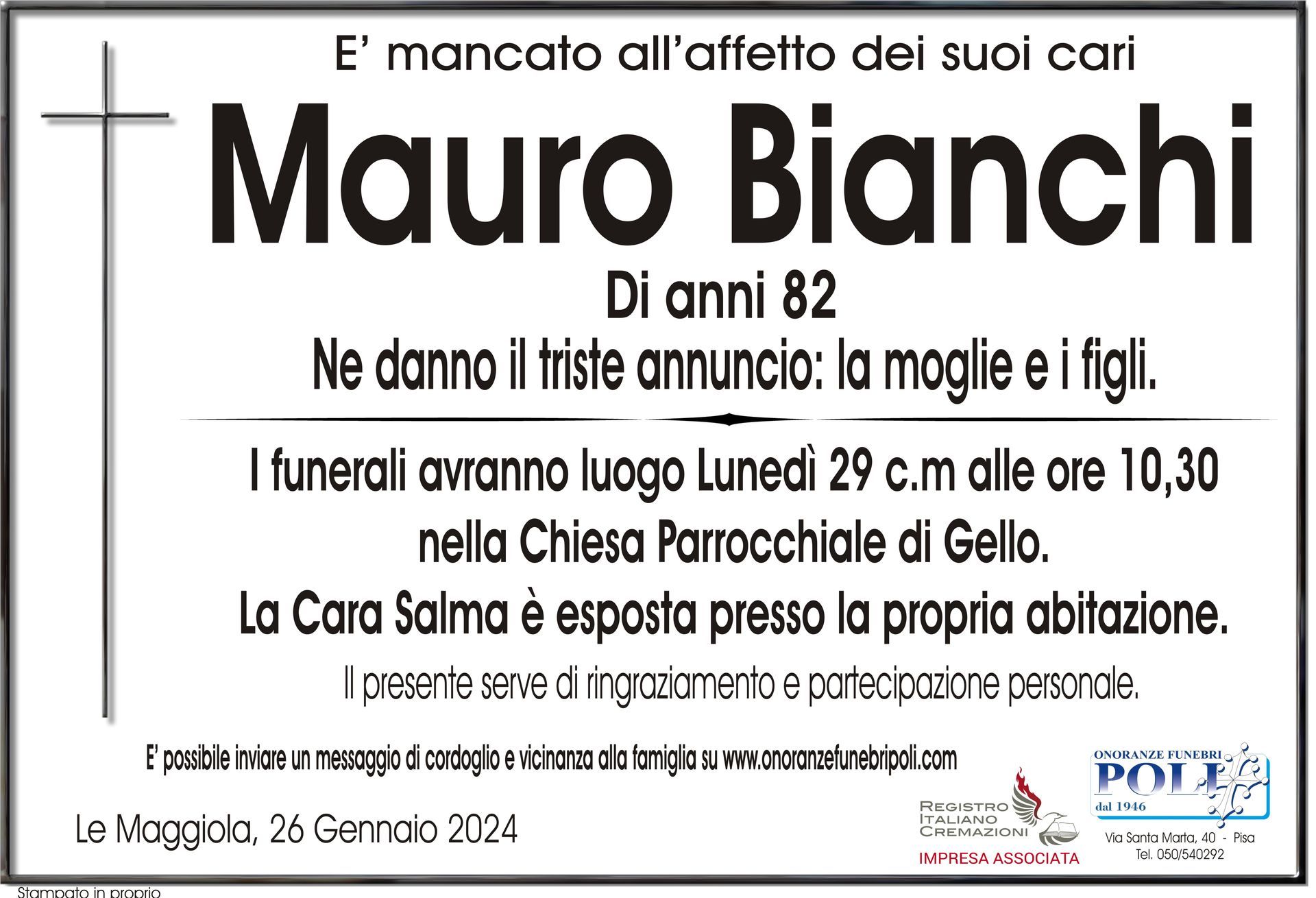 necrologio MAURO BIANCHI 