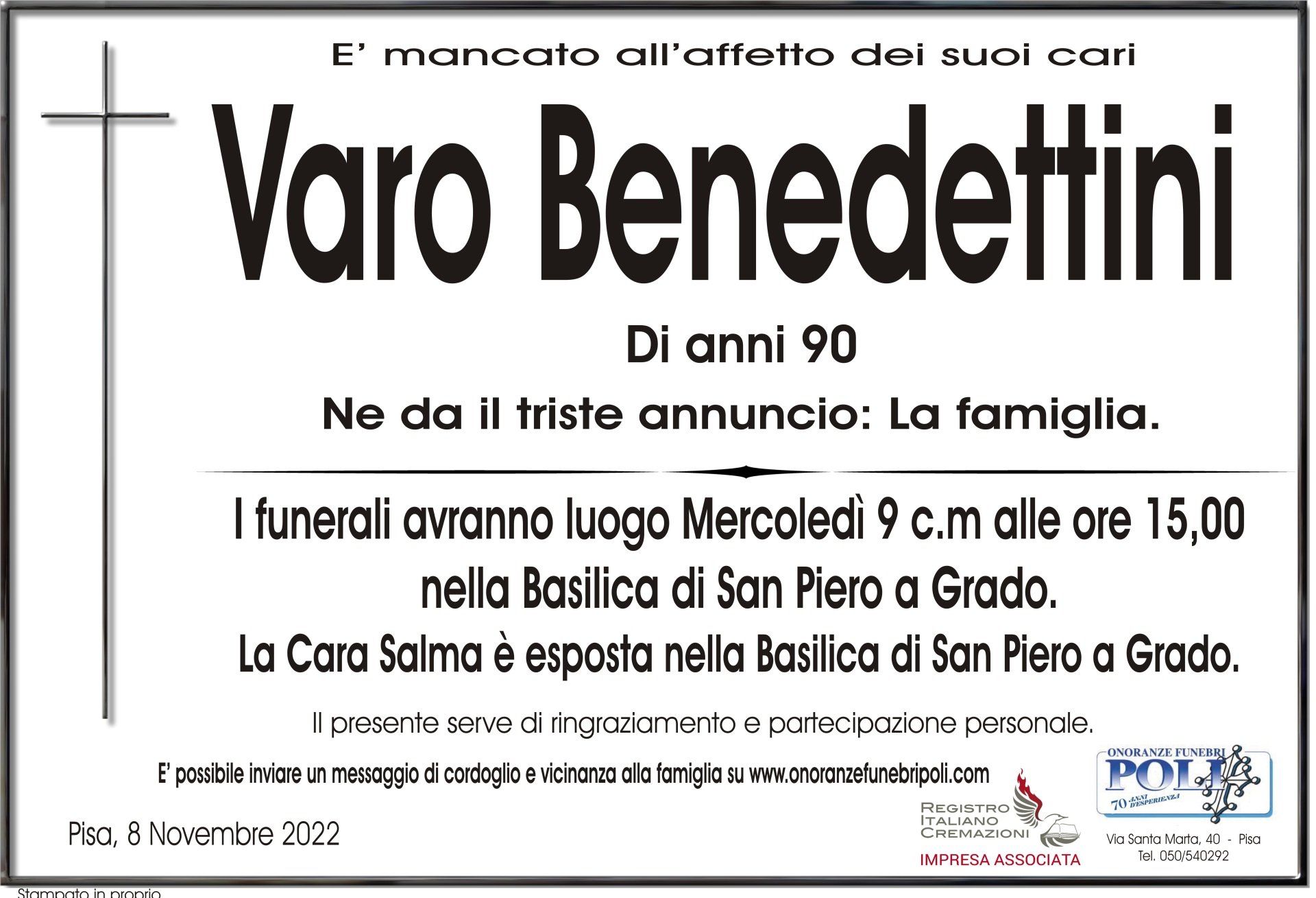 necrologio Varo Benedettini