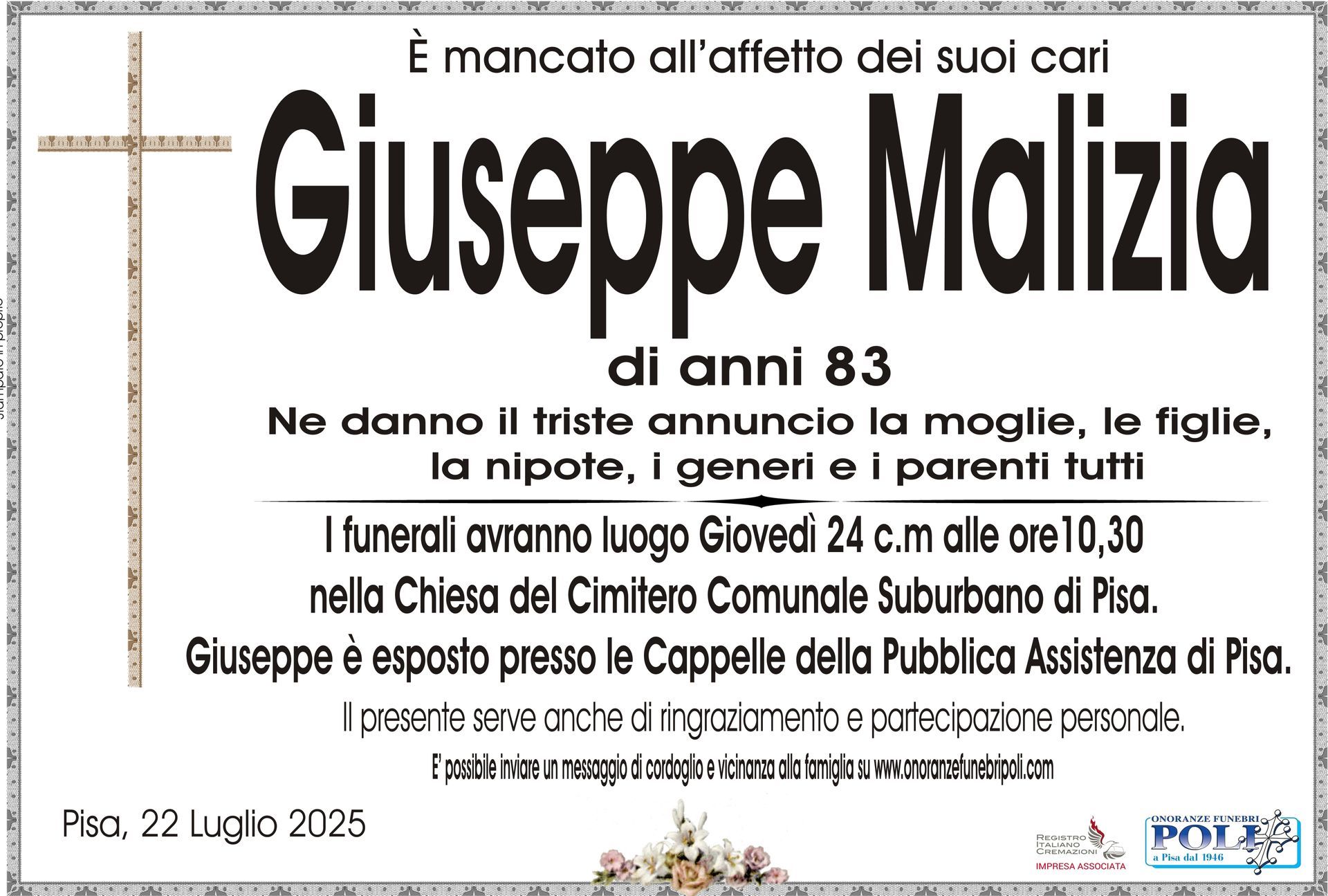 necrologio GIUSEPPE MALIZIA 