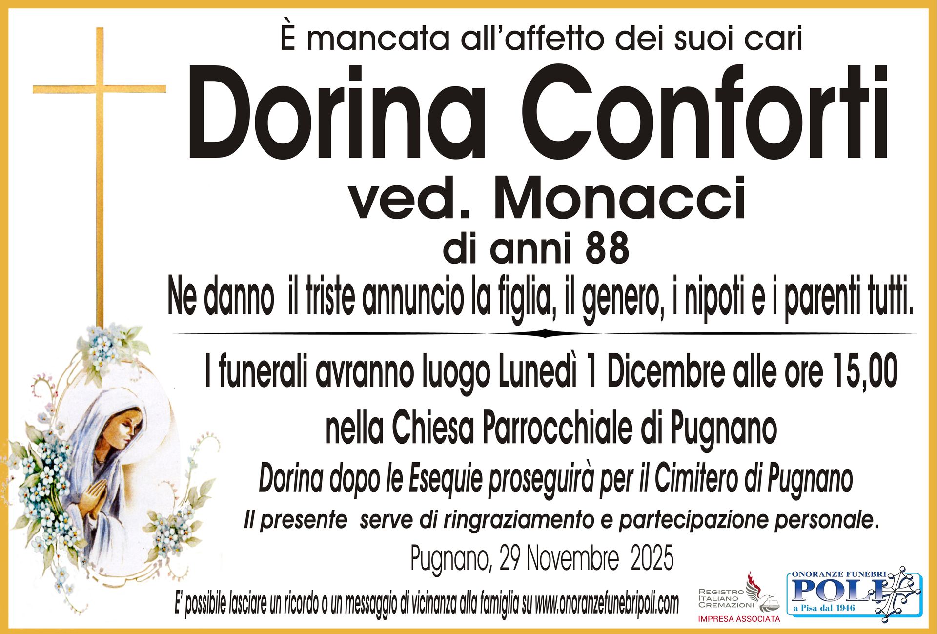 necrologio DORINA CONFORTI 