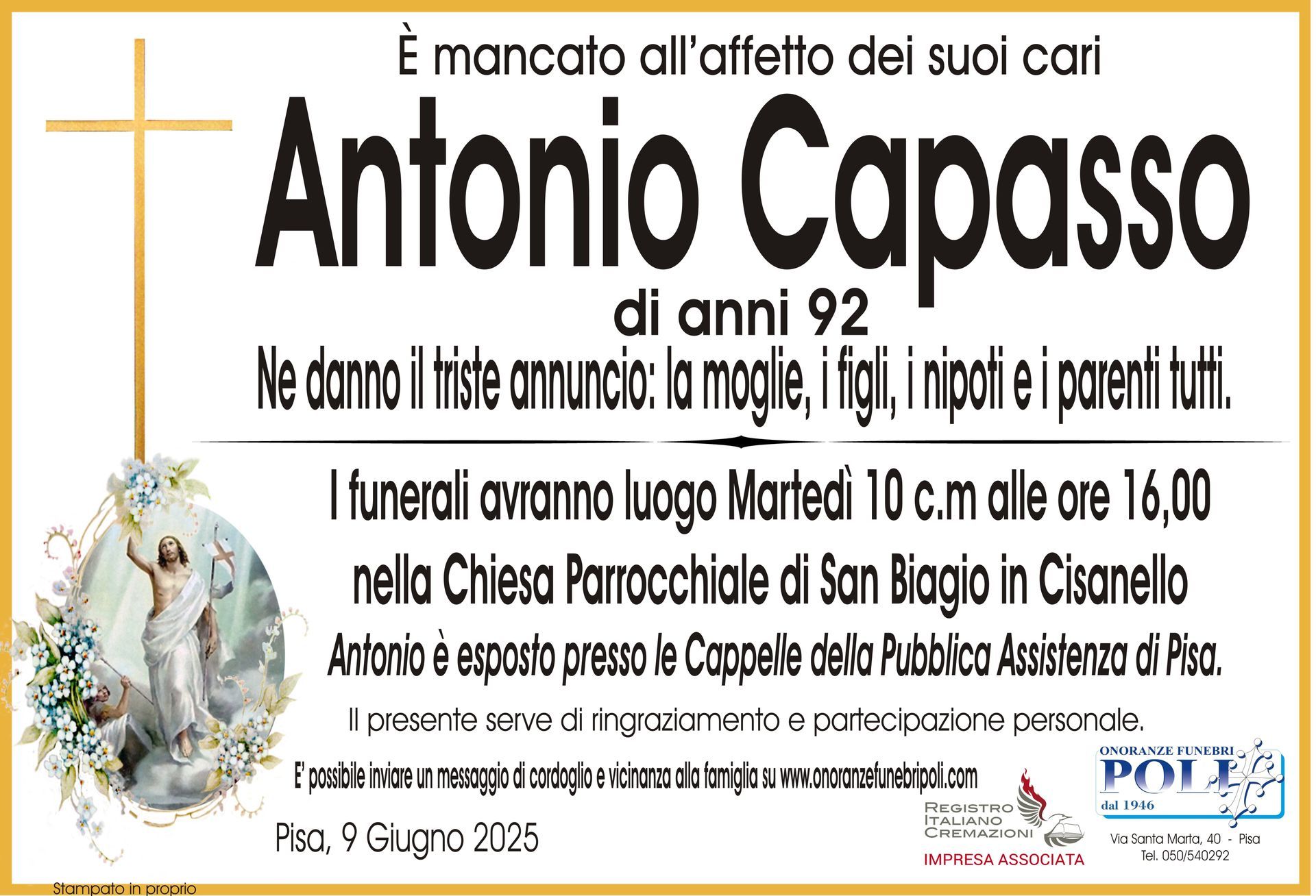 necrologio ANTONIO CAPASSO