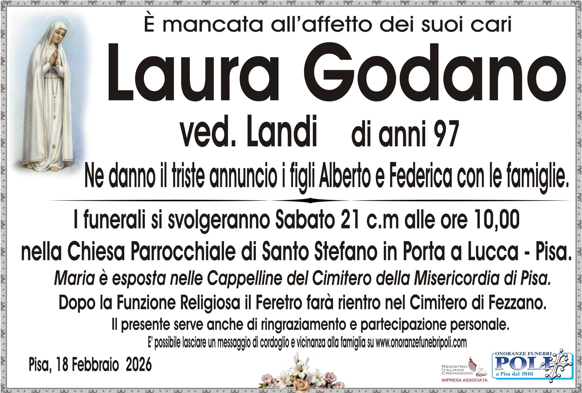 necrologio LAURA GODANO