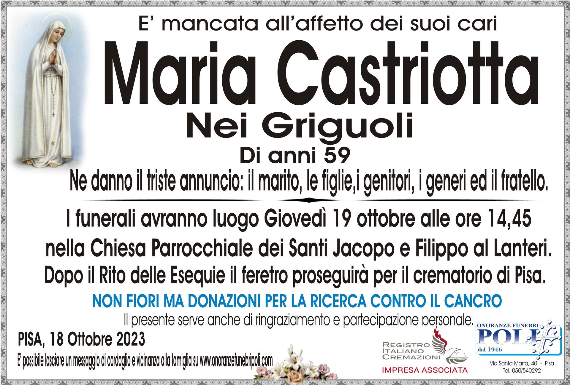 necrologio Maria Castriotta