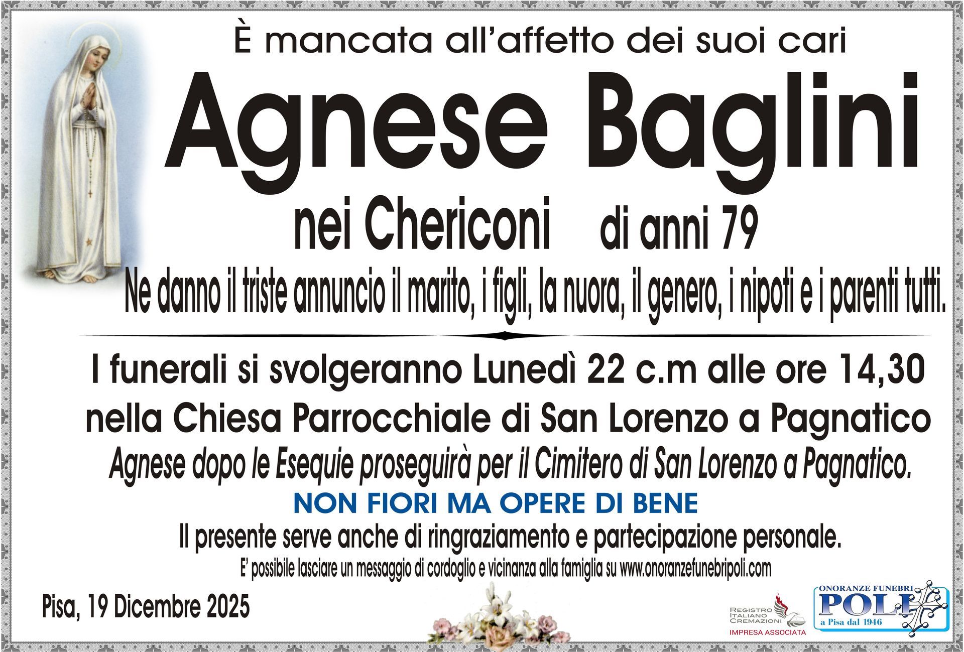 necrologio AGNESE BAGLINI