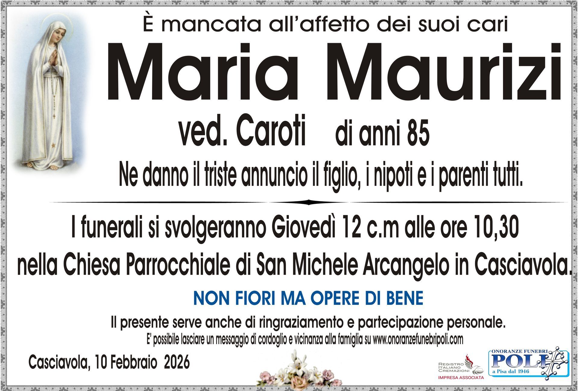 necrologio MARIA MAURIZI 