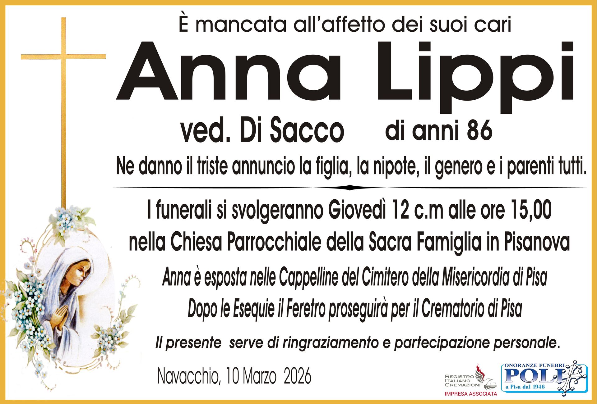 necrologio ANNA LIPPI