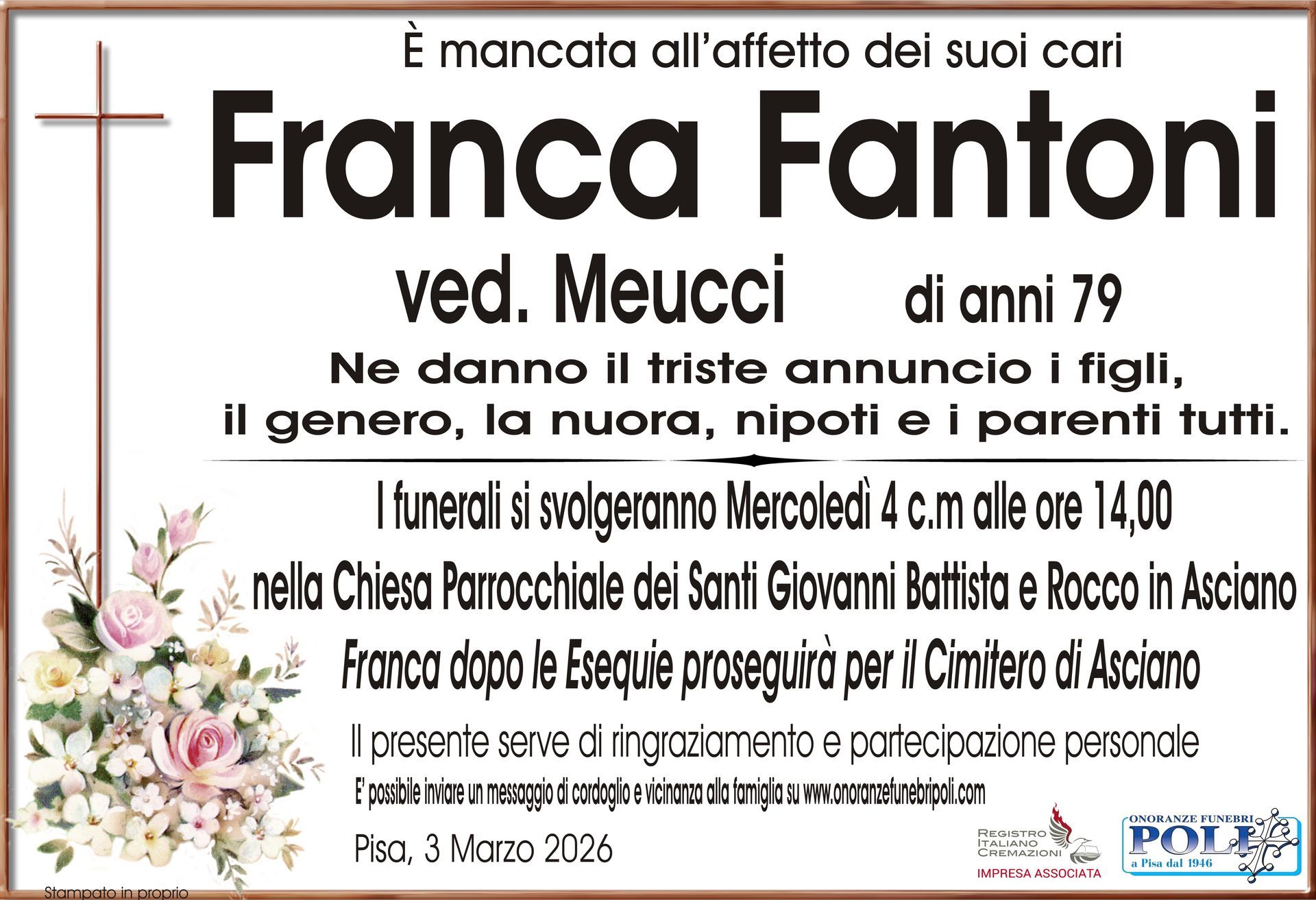 necrologio FRANCA FANTONI
