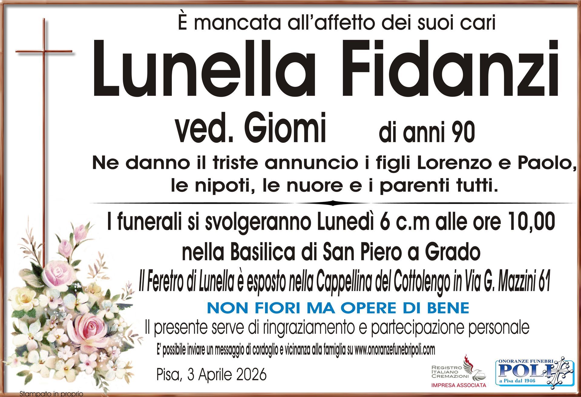 necrologio LUNELLA FIDANZI 