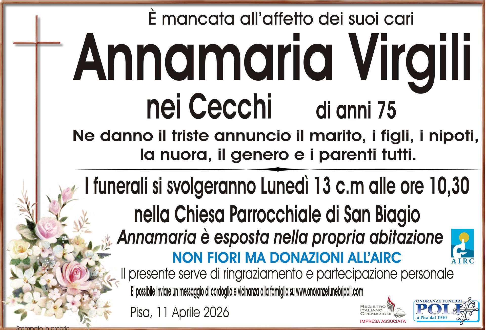 necrologio ANNAMARIA VIRGILI