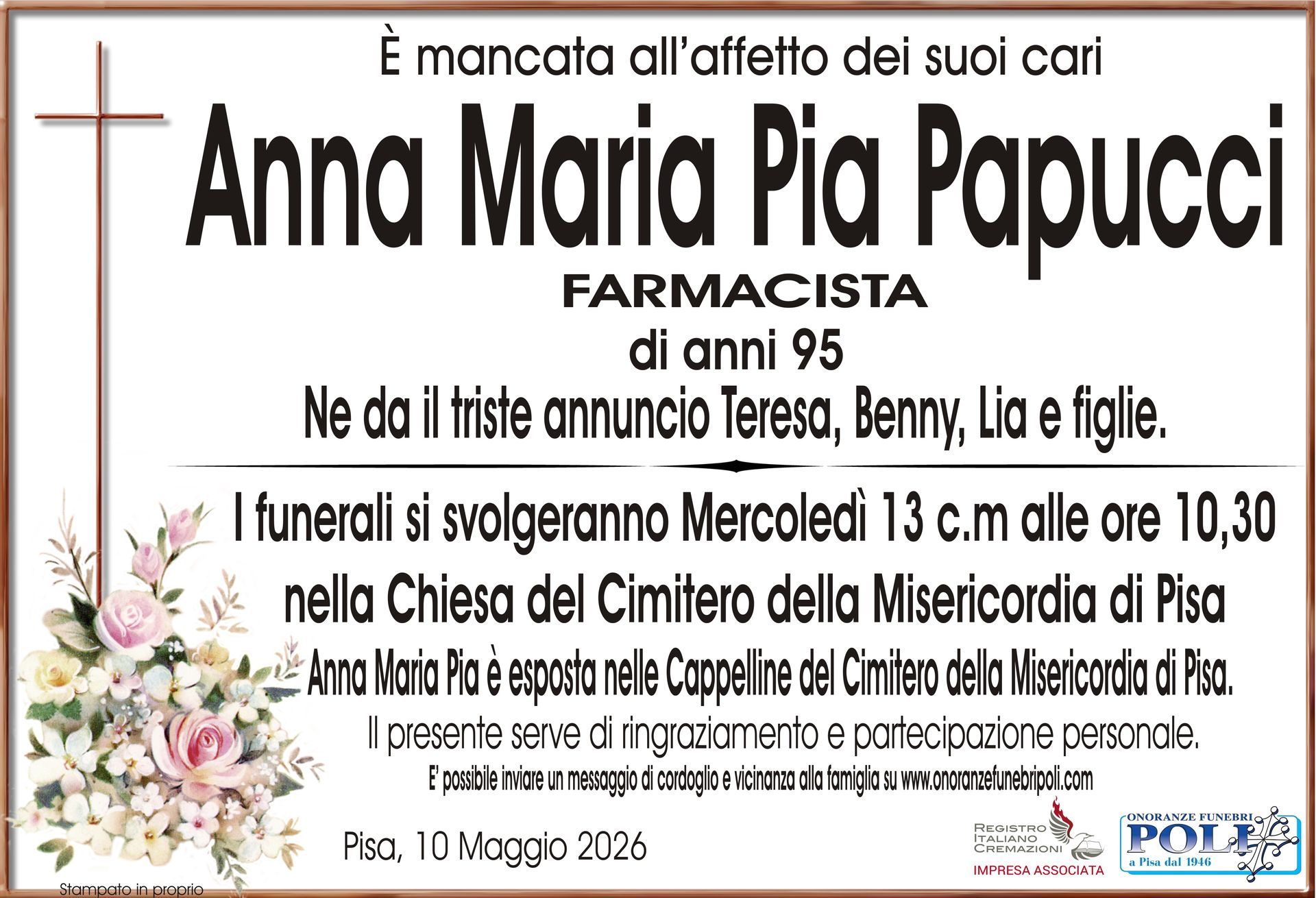 necrologio Anna Maria Pia Papucci