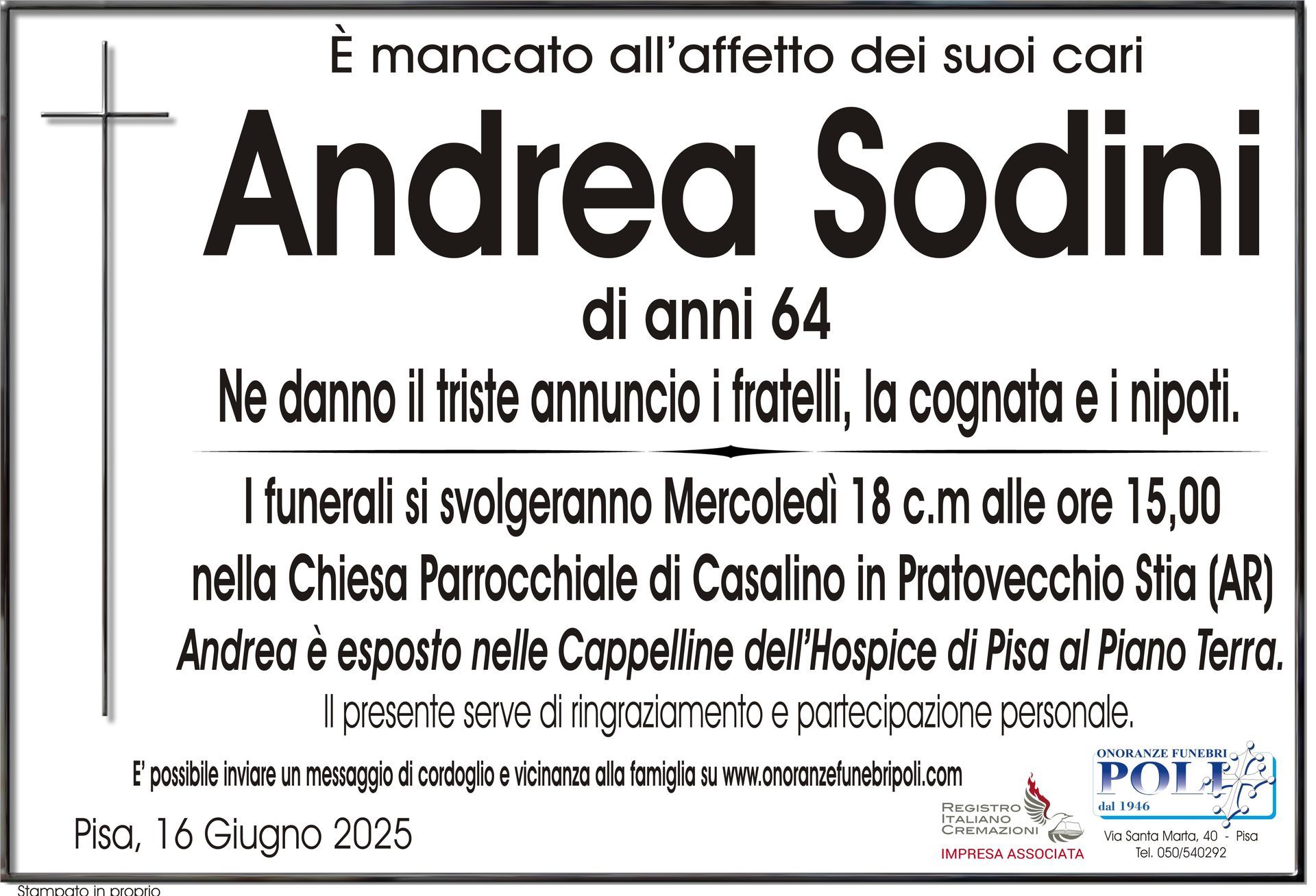 necrologio ANDREA SODINI 