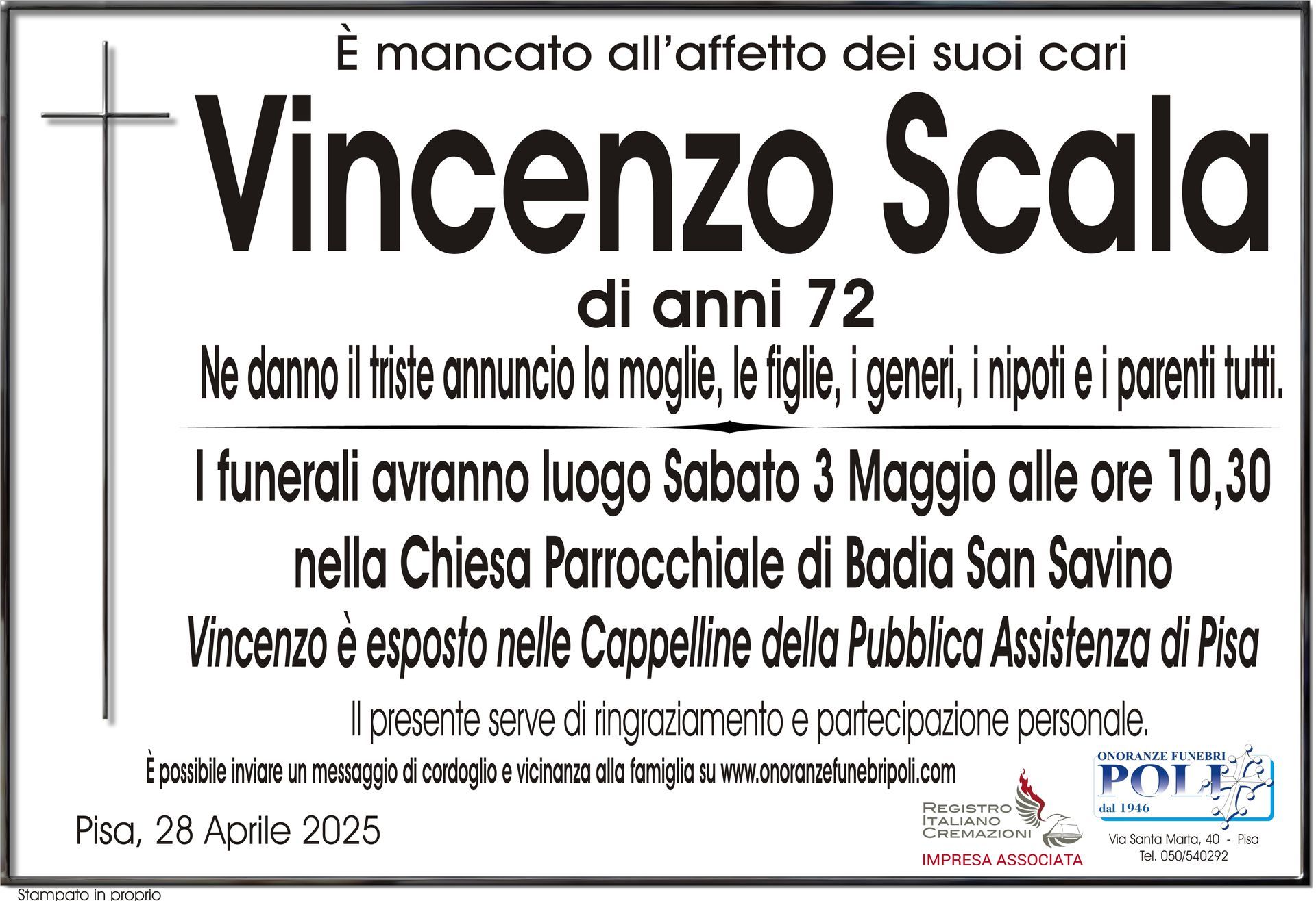 necrologio VINCENZO SCALA 