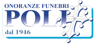 Logo per le Onoranze Funebri Poli, un'agenzia di pompe funebri, con testo e disegno di una croce.