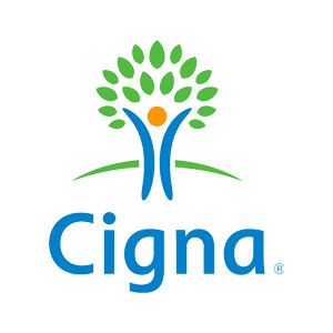 A cigna logo with a tree and a person in the middle.