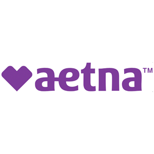 The aetna logo is purple with a heart in the middle.