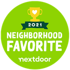 A green circle with the words neighborhood favorite nextdoor on it.