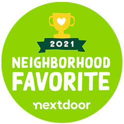 A green circle with the words neighborhood favorite nextdoor on it.