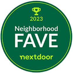 A green circle with the words neighborhood fave nextdoor on it