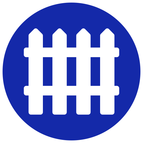 A white picket fence is in a blue circle.