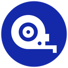 A blue circle with a white icon of a tape measure in it.