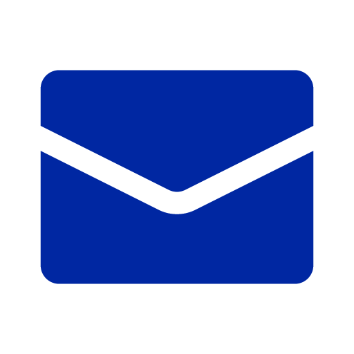 A blue envelope with a white border on a white background.