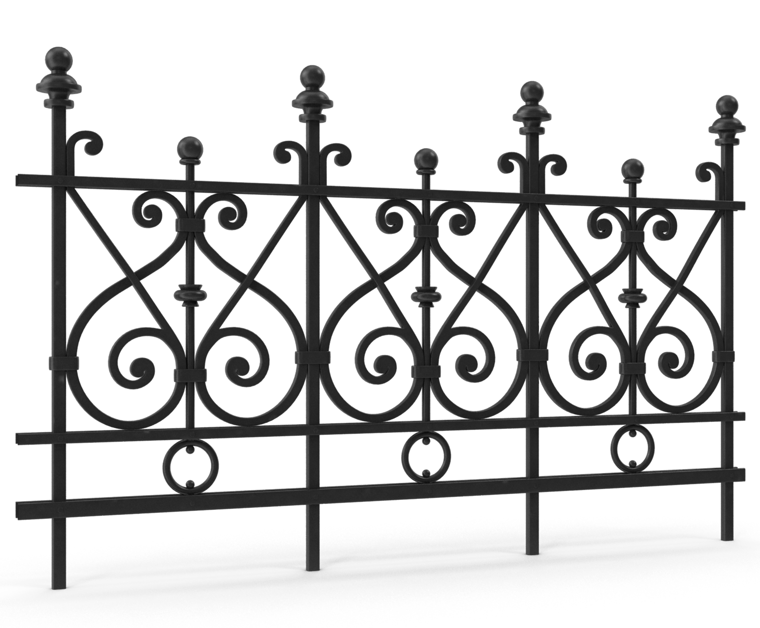 A wrought iron fence with a ball on top of it