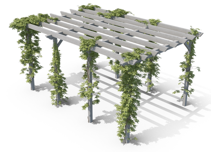 A 3d model of a pergola with vines growing on it