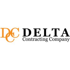 The delta contracting company logo is orange and black on a white background.