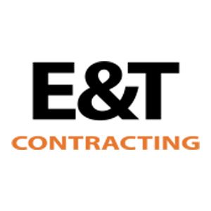 A black and orange logo for e & t contracting