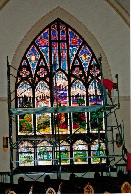 Installing Church Glass Art — Bettendorf, Iowa — The Glass Blast