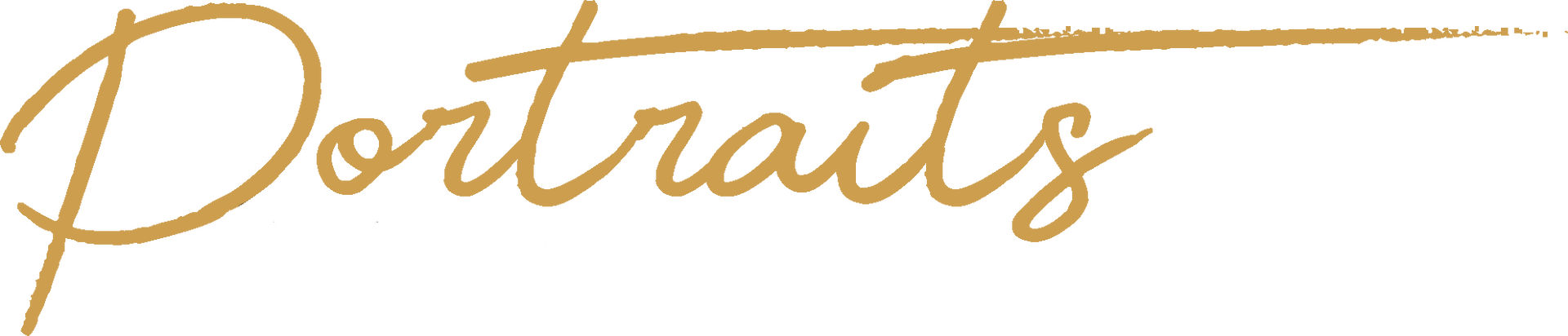 The word portraits is written in gold on a white background.