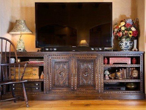 Carved Spanish Colonial Media Center ~ Alhambra Carving pattern.