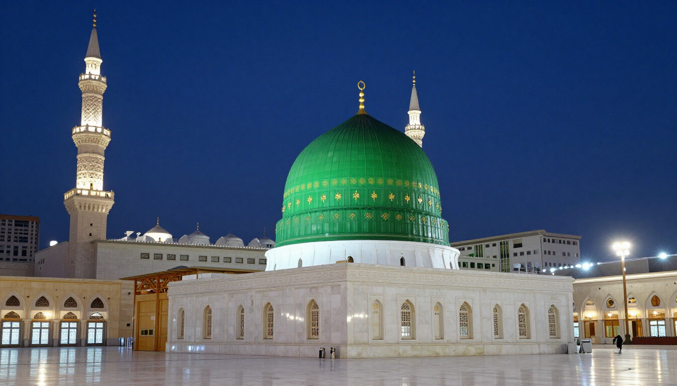 The Prophet's Mosque in Madinah at Night