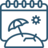 Calendar icon with beach scene: umbrella, sun, and lounge chair.