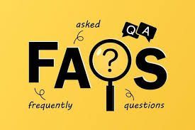 FAQs graphic with black letters, magnifying glass on question mark, yellow background.