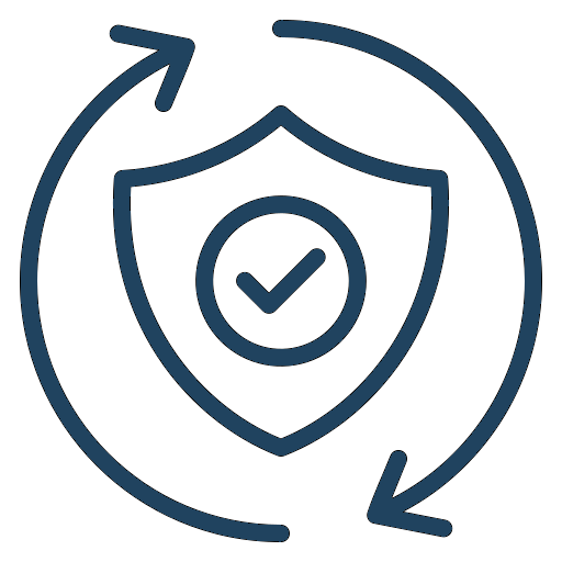 Shield with checkmark inside, surrounded by rotating arrows; security icon.